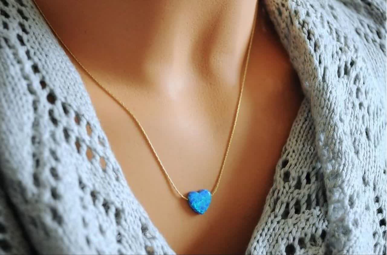 گردنبند بلو هارت استیل نقره ای